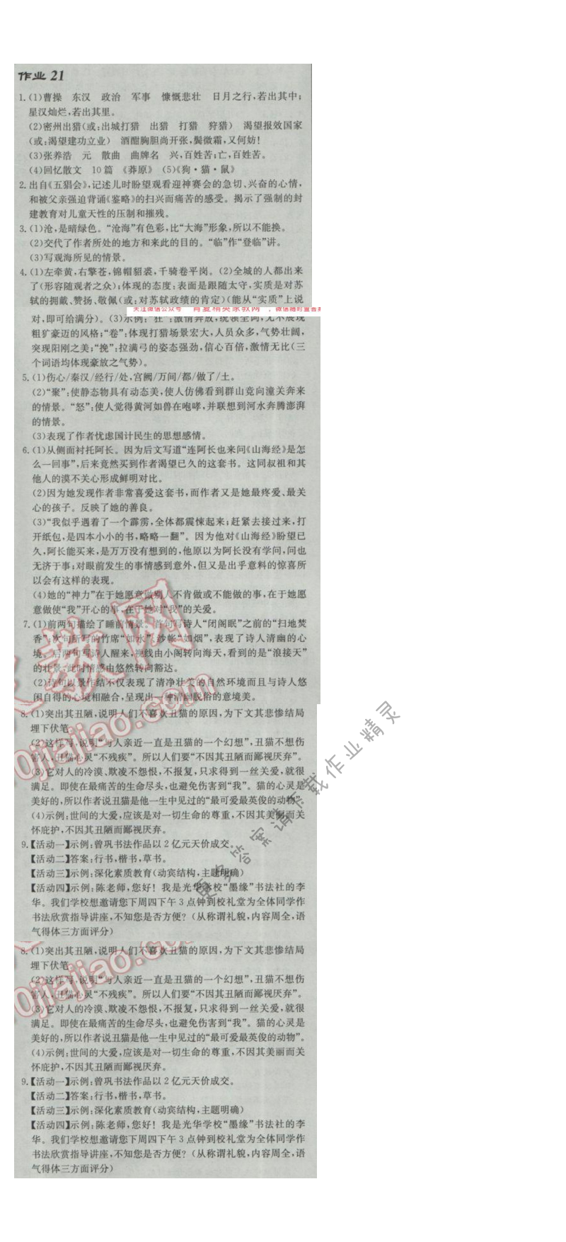 2017年启东中学作业本九年级语文下册江苏版 作业21