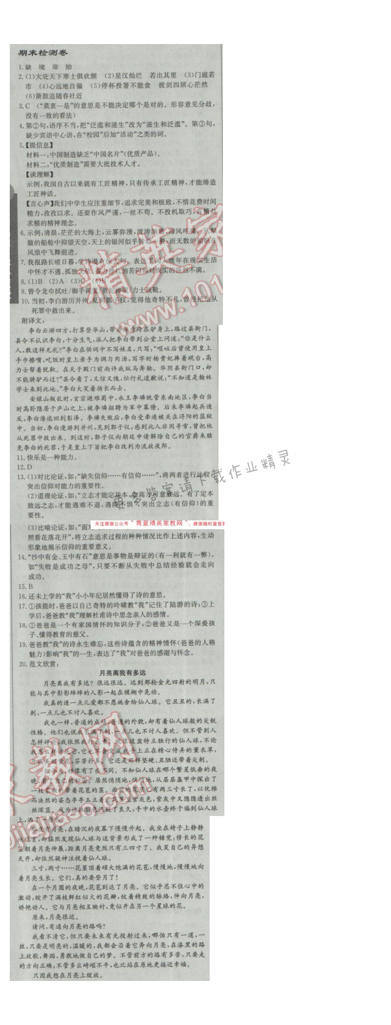 2017年启东中学作业本九年级语文下册江苏版 期末测试