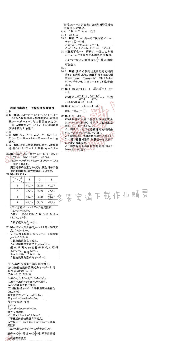 2016年周测月考直通中考九年级数学下册苏科版 周测月考卷6
