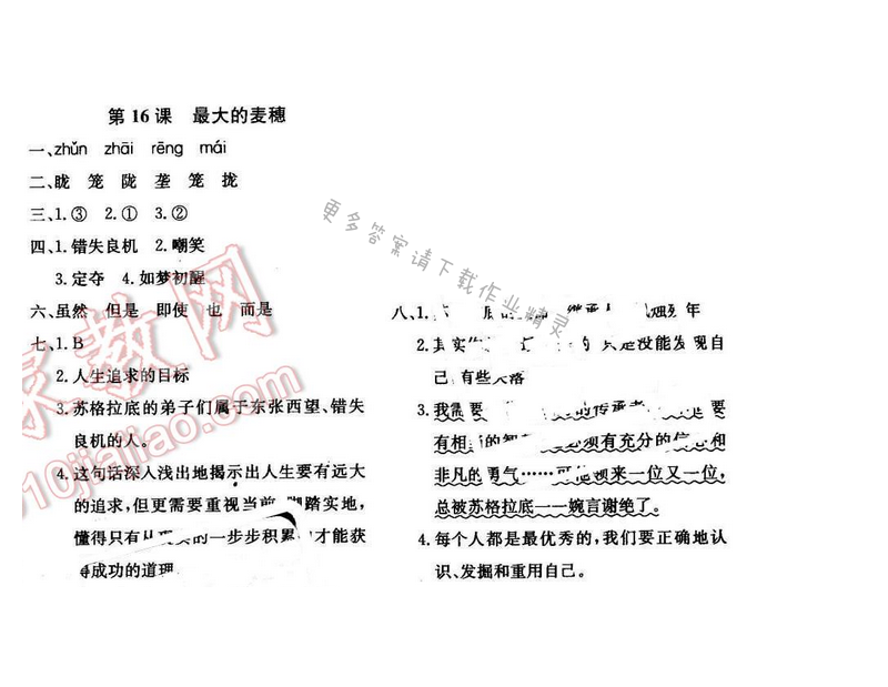 轻巧夺冠周测月考直通名校六年级语文下册江苏版第五单元第16课