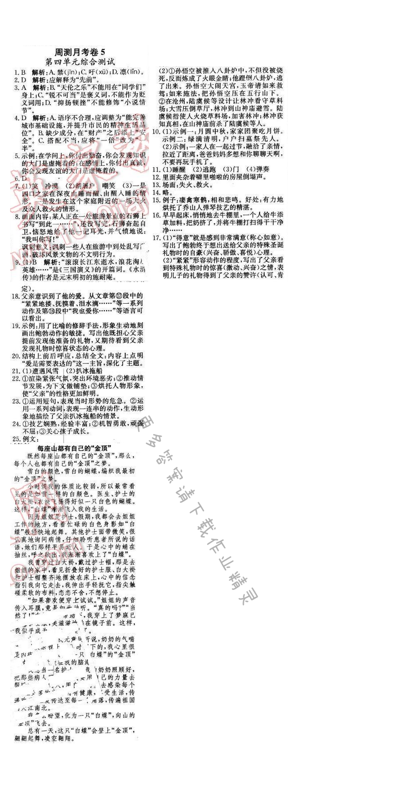 2016年轻巧夺冠周测月考直通中考八年级语文下册江苏版 周测月考卷5