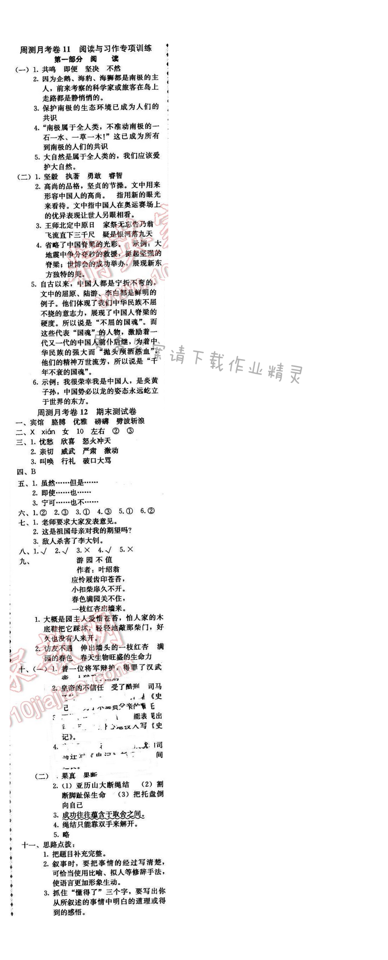 轻巧夺冠周测月考直通名校五年级语文下册江苏版 周测月考卷11