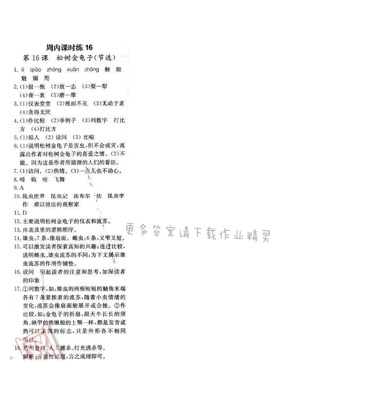 轻巧夺冠周测月考直通中考七年级语文下册江苏版 第四单元 周内课时练16