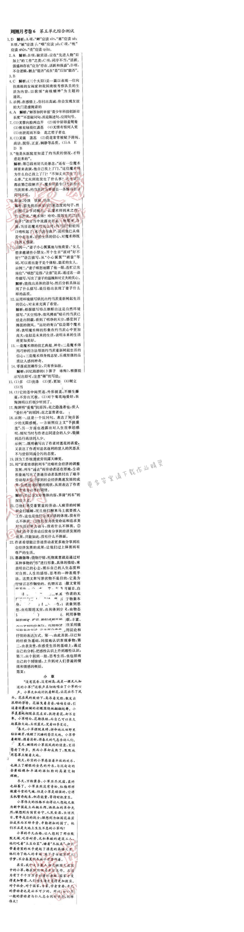 轻巧夺冠周测月考直通中考七年级语文下册江苏版 周测月考卷6