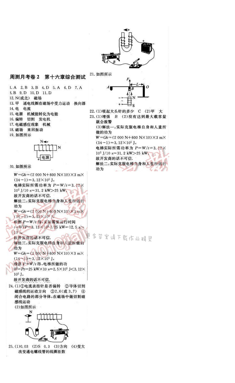 2016年轻巧夺冠周测月考直通中考九年级物理下册苏科版 周测月考卷 2