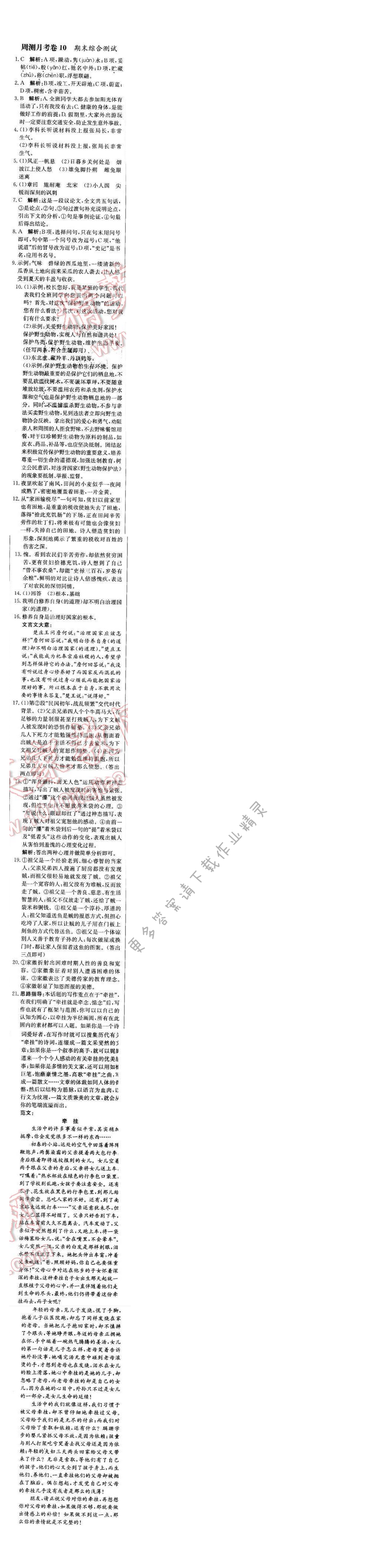轻巧夺冠周测月考直通中考七年级语文下册江苏版 周测月考卷10