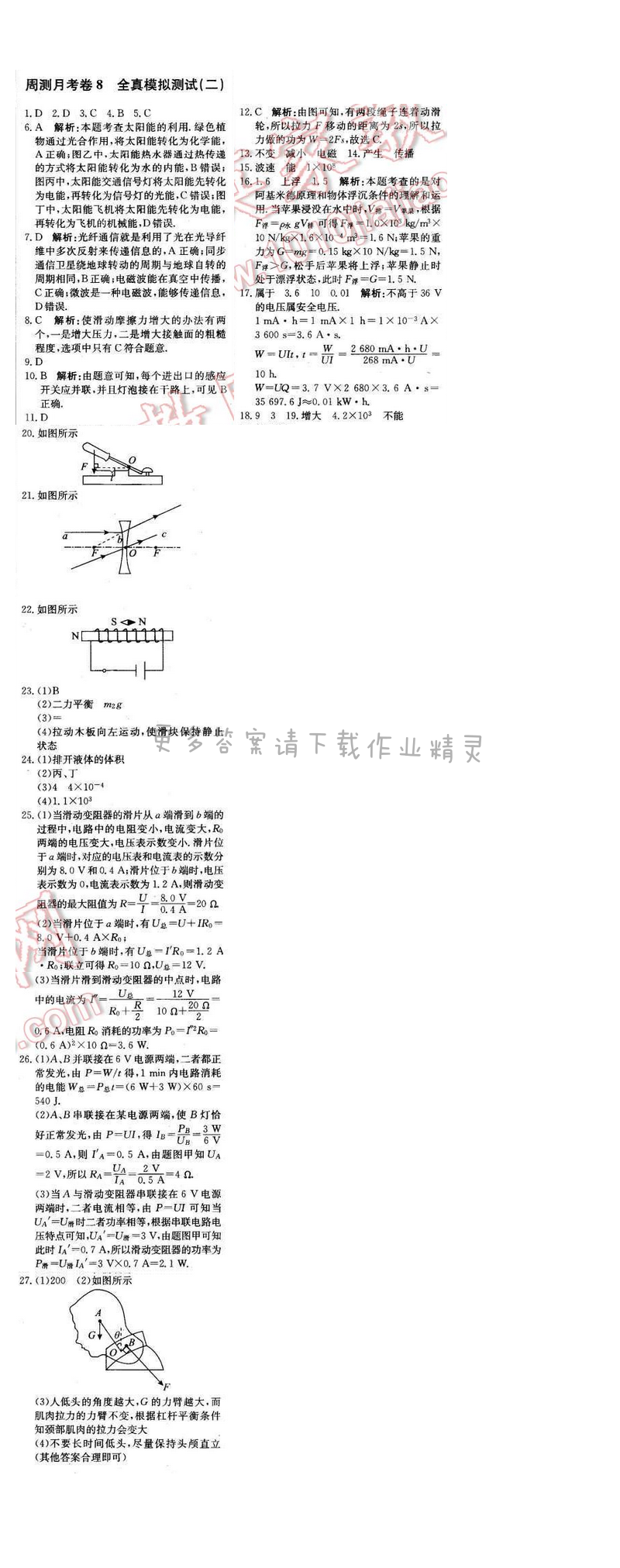 2016年轻巧夺冠周测月考直通中考九年级物理下册苏科版 周测月考卷 8