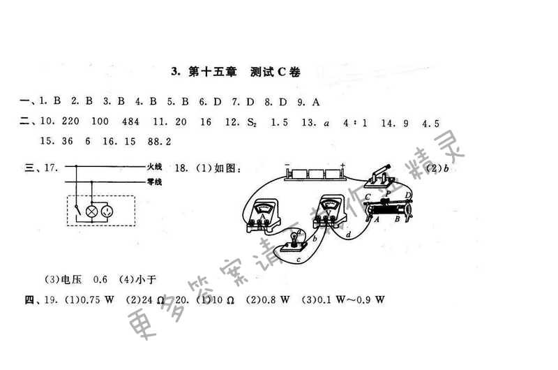 启东黄冈大试卷九年级物理下册苏科版 第十五章 测试C卷