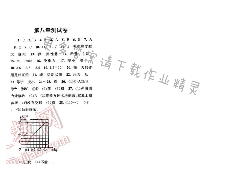 启东黄冈作业本八年级物理下册苏科版 第八章测试卷