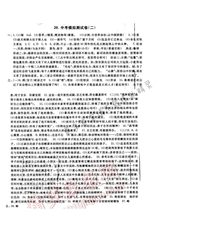 2016年启东黄冈大试卷九年级语文下册江苏版中考模拟测试卷（二）