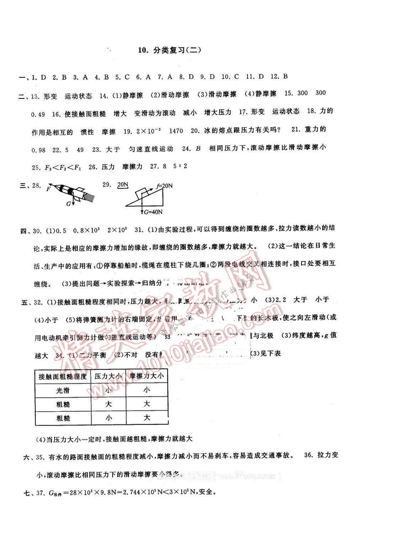 启东黄冈大试卷八年级物理下册江苏版 分类复习（二）