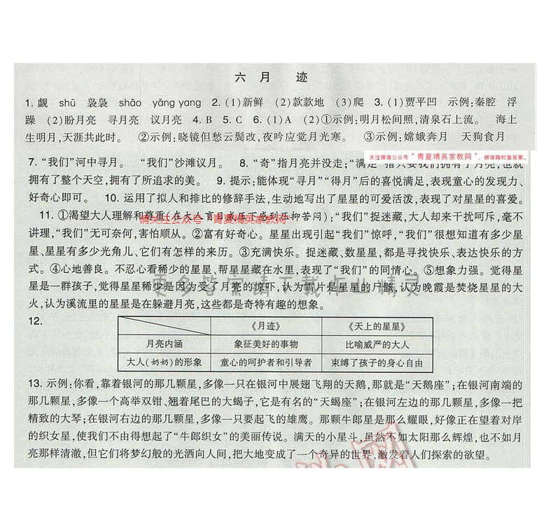 2017经纶学典新课时作业七年级语文下册江苏版 第二单元 六 月迹