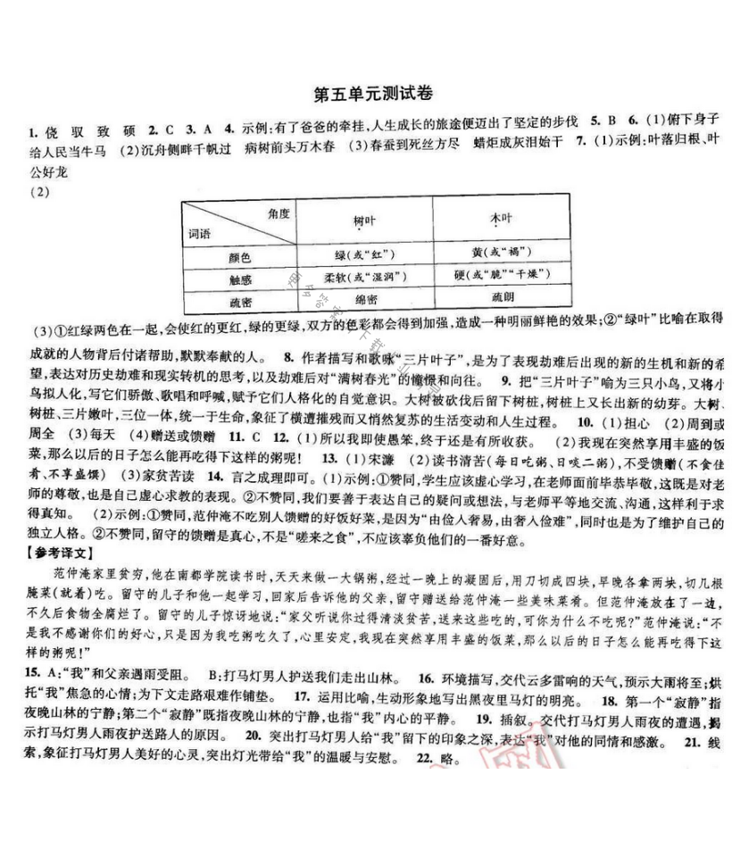 2017年经纶学典新课时作业八年级语文下册江苏版 第五单元测试卷