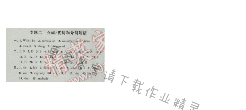 2017年经纶学典新课时作业九年级英语下册江苏版 专题二 介词/代词和介词短语