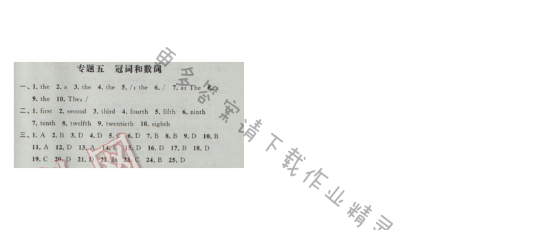 2017年经纶学典新课时作业九年级英语下册江苏版 专题五 冠词和数词