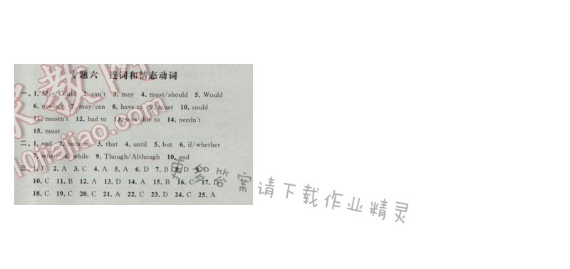 2017年经纶学典新课时作业九年级英语下册江苏版 专题六 连词和情态动词