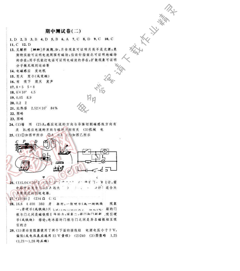 经纶学典学霸九年级物理下册江苏版 期中测试卷（二）