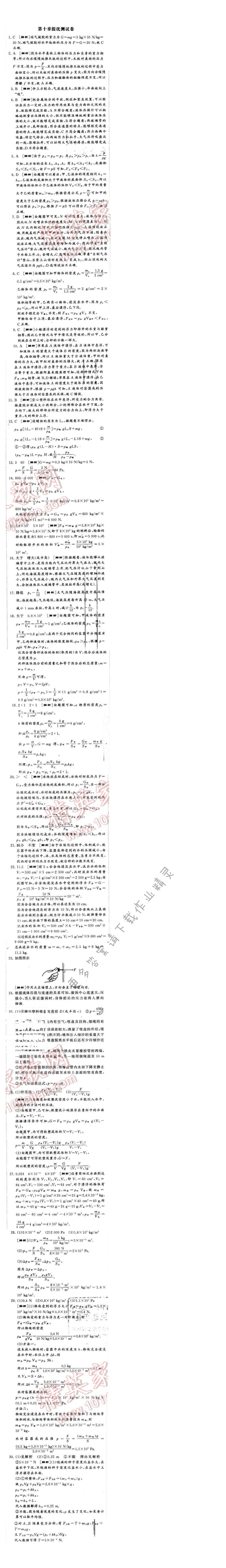 2016年经纶学典学霸八年级物理下册江苏版第十章提优测试卷