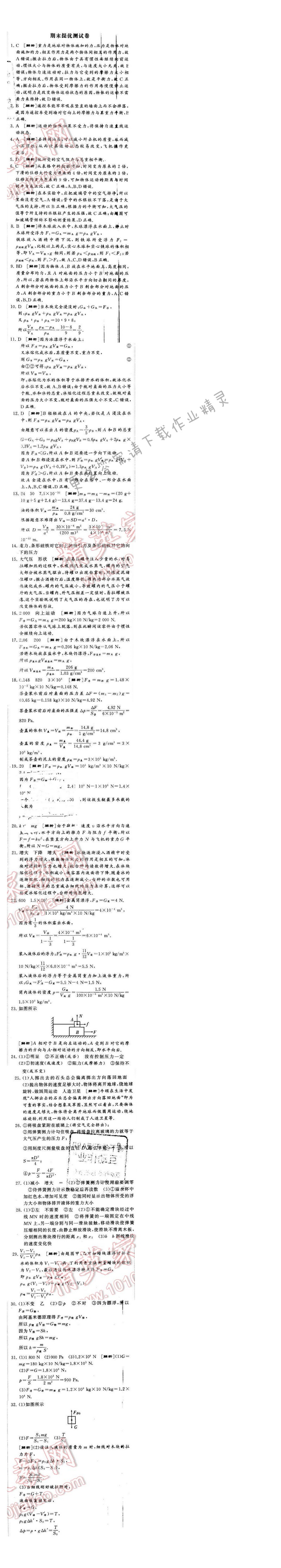 2016年经纶学典学霸八年级物理下册江苏版期末提优测试卷