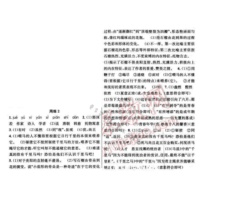 2017年提优训练非常阶段123八年级语文下册江苏版 周练2