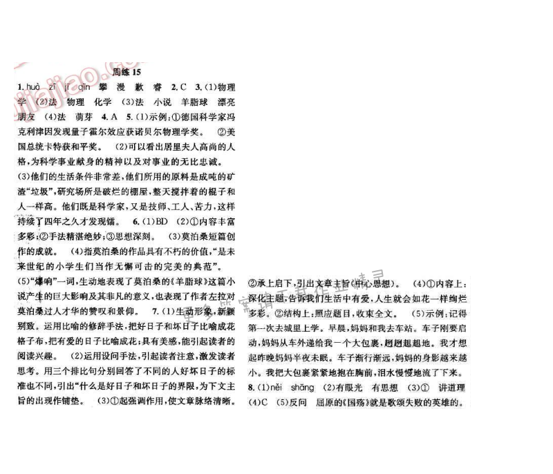 2017年提优训练非常阶段123八年级语文下册江苏版 周练15