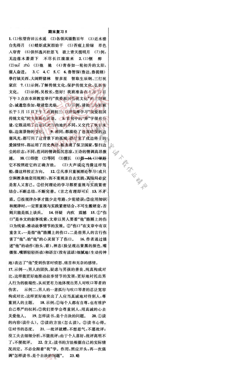 2016年提优训练非常阶段123八年级语文下册江苏版 期末复习 5