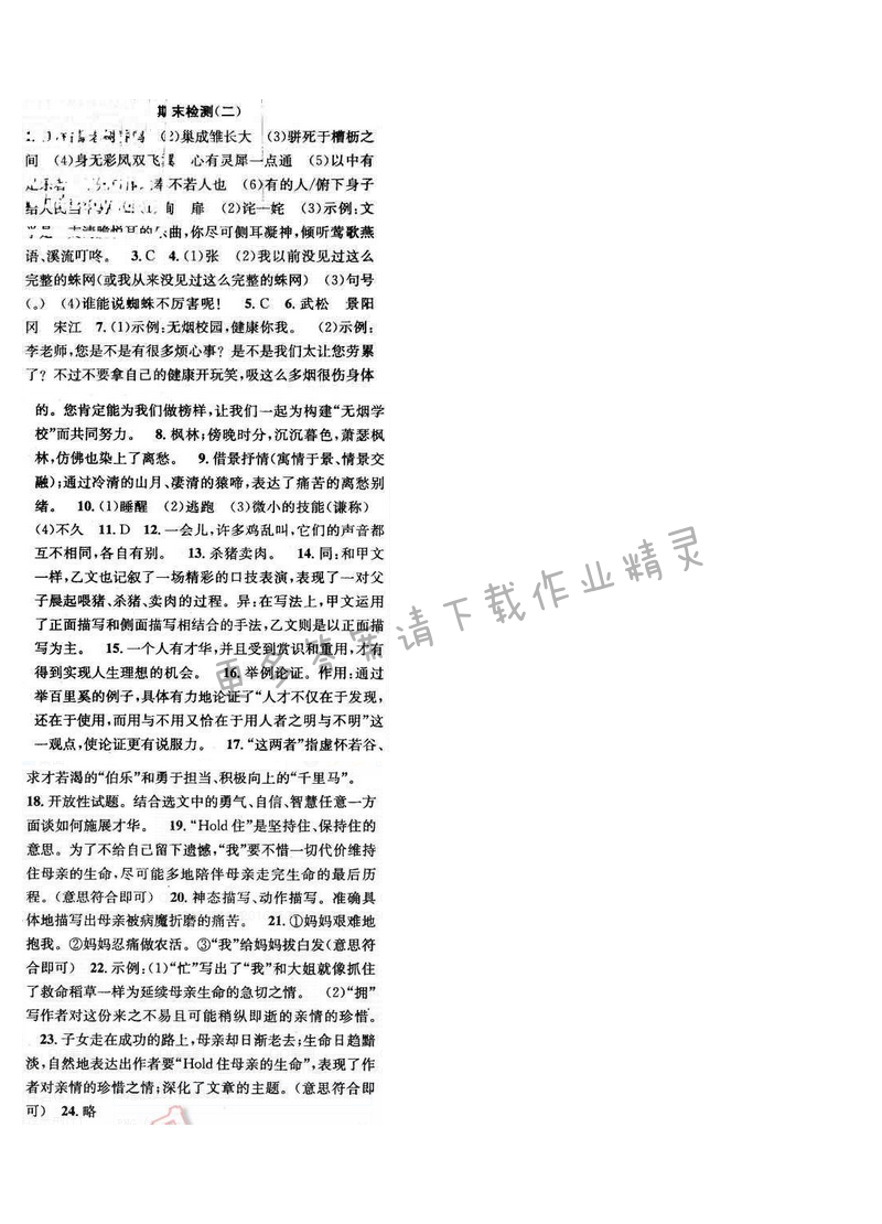 2017年提优训练非常阶段123八年级语文下册江苏版 期末检测（二）
