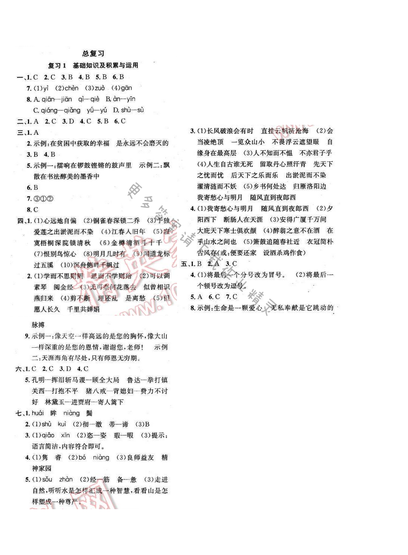 2017年提优训练非常阶段123九年级语文下册江苏版 复习 1