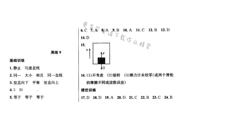 2017年提优训练非常阶段123八年级物理下册江苏版 周练 9
