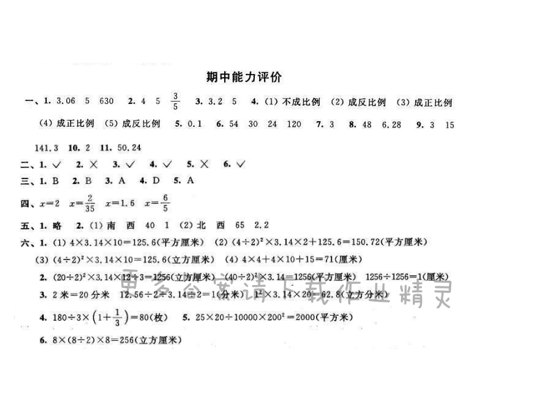 2016年优学有道绿色互动空间六年级数学下册江苏版 期中能力评价