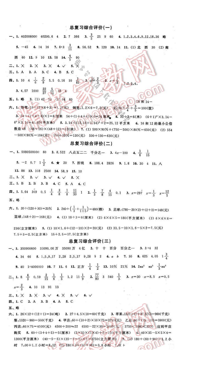 2016年优学有道绿色互动空间六年级数学下册江苏版 总复习综合评价
