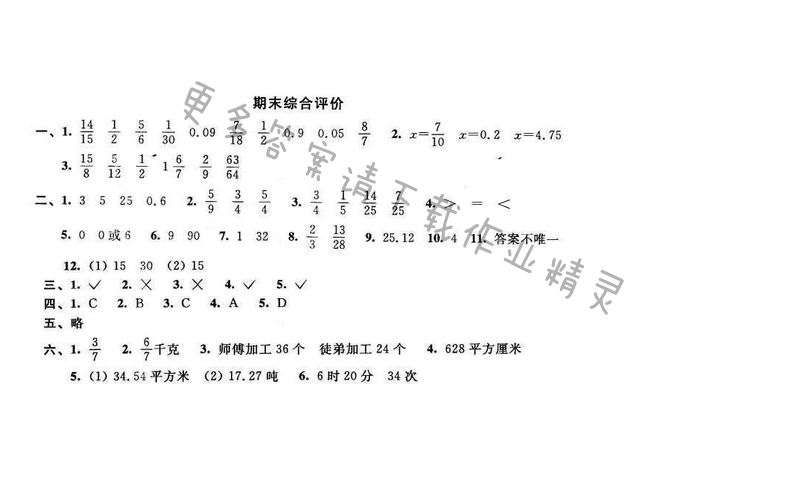 2016年优学有道绿色互动空间五年级数学下册江苏版期末综合评价