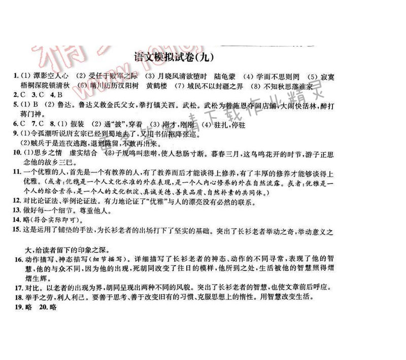 2016年优学有道绿色互动空间九年级语文下册 语文模拟试卷（九）