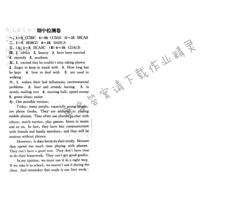 2016年通城学典小题精练八年级英语下册译林版 期中检测卷