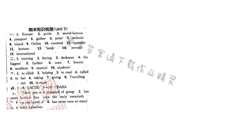 2016年通城学典小题精练八年级英语下册译林版 期末知识梳理（Unit3）