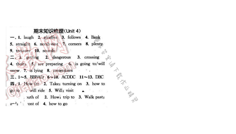 2016年通城学典小题精练七年级英语下册译林版 期末知识梳理（Unit 4）