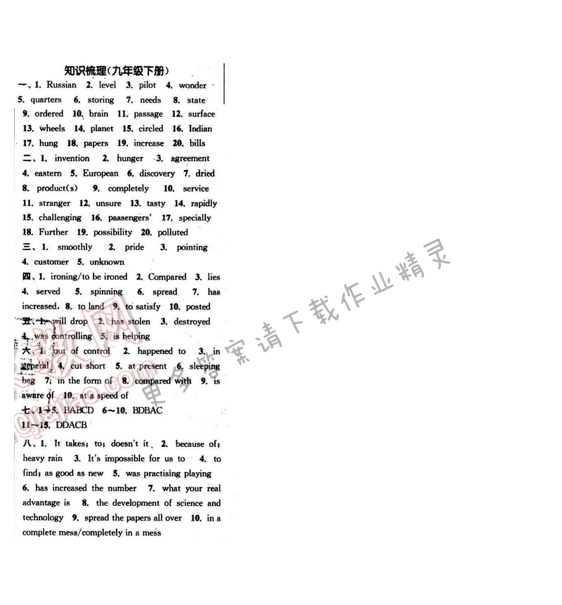2016年通城学典小题精练九年级英语下册译林版 知识梳理（九年级下册）