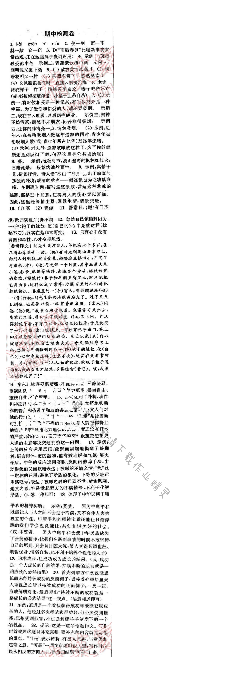 2016年通城学典小题精练九年级语文下册苏教版 期中检测卷