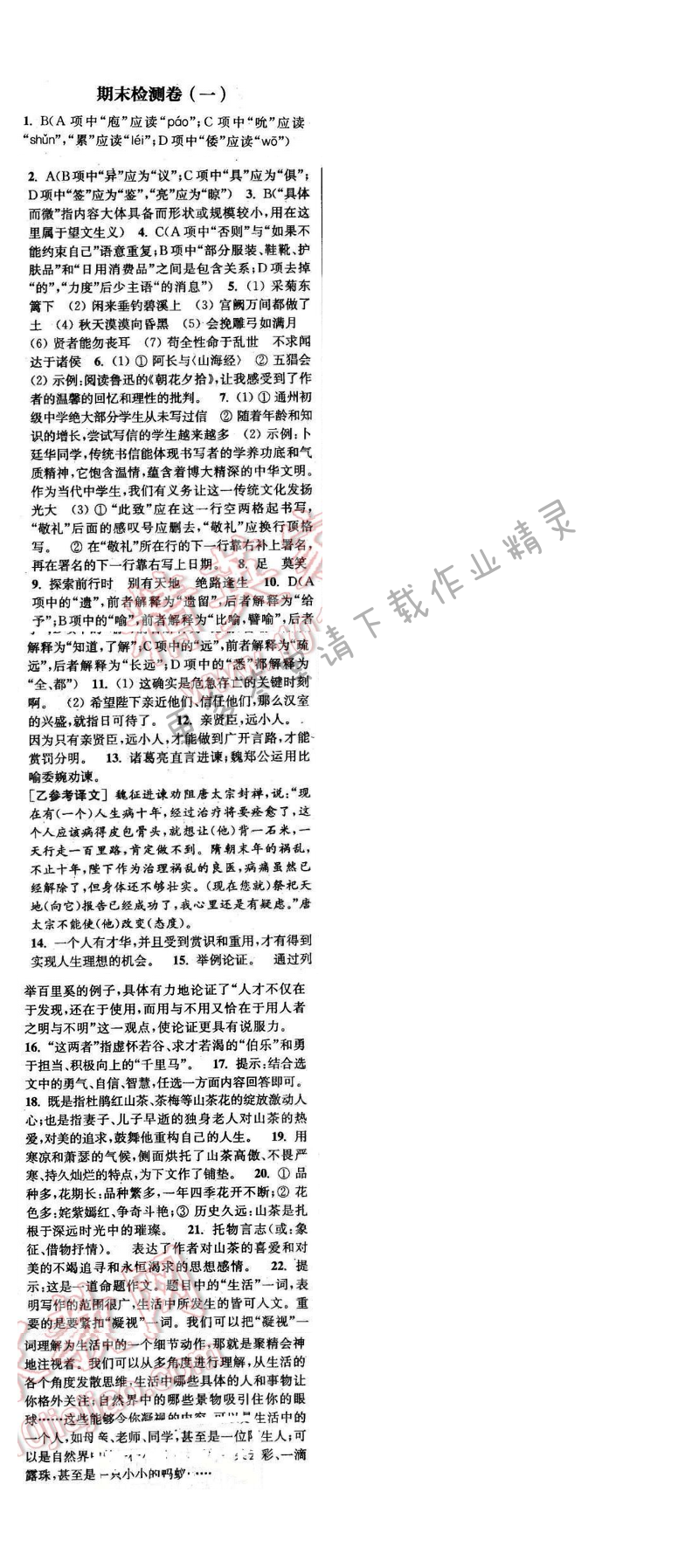 2016年通城学典小题精练九年级语文下册苏教版 期末检测卷（一)