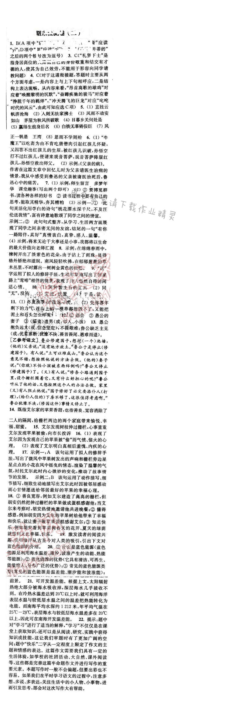 2016年通城学典小题精练九年级语文下册苏教版 期末检测卷（二)