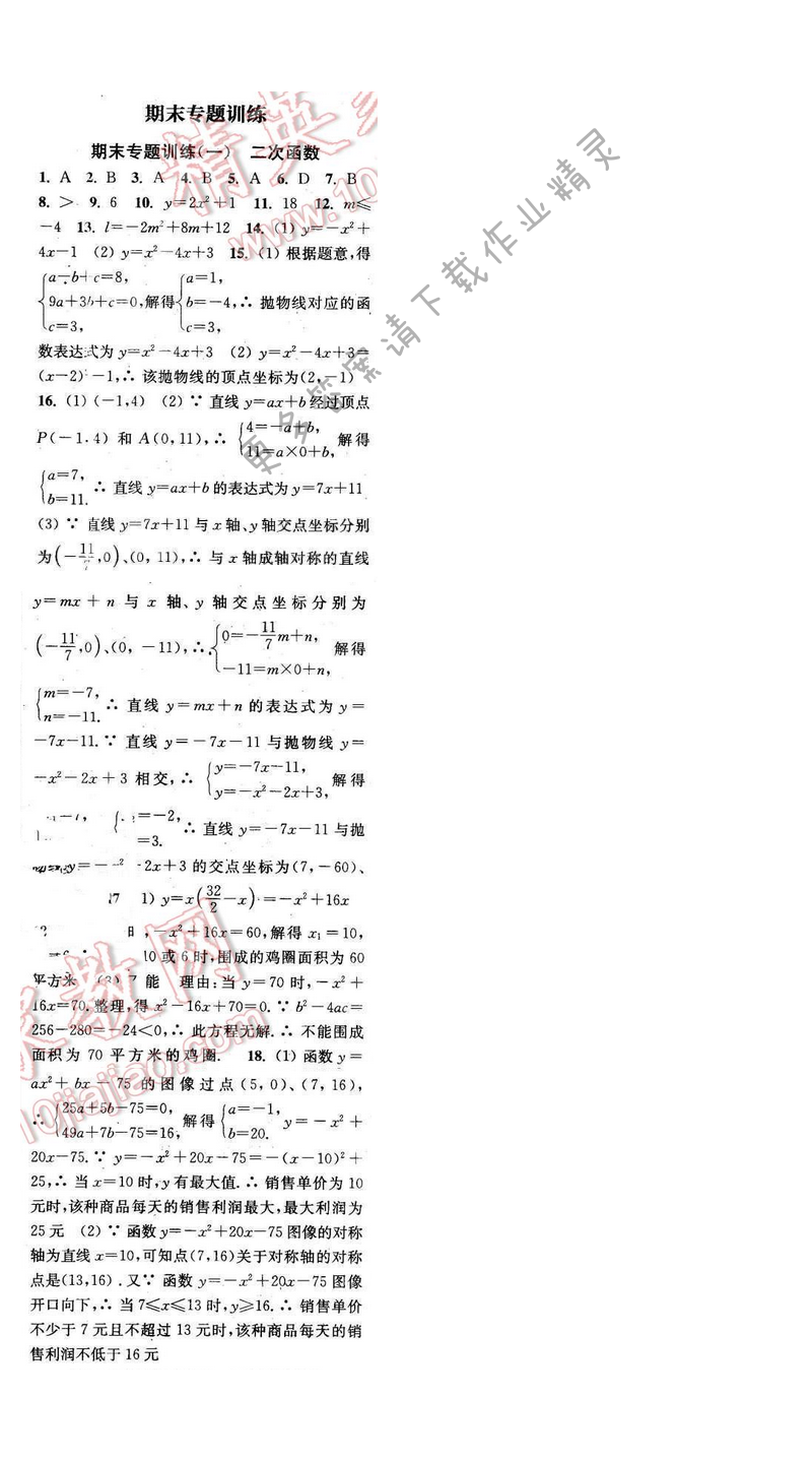 2016年通城学典小题精练九年级数学下册苏科版 期末专题训练（一）