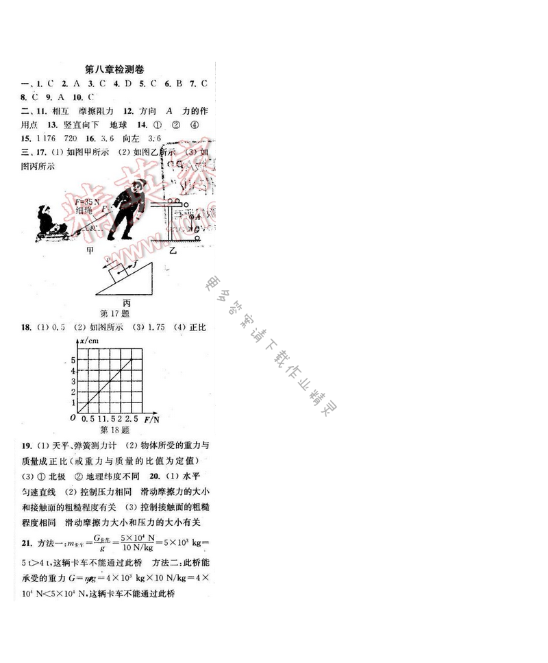 2016年通城学典小题精练八年级物理下册苏科版 第八章检测卷