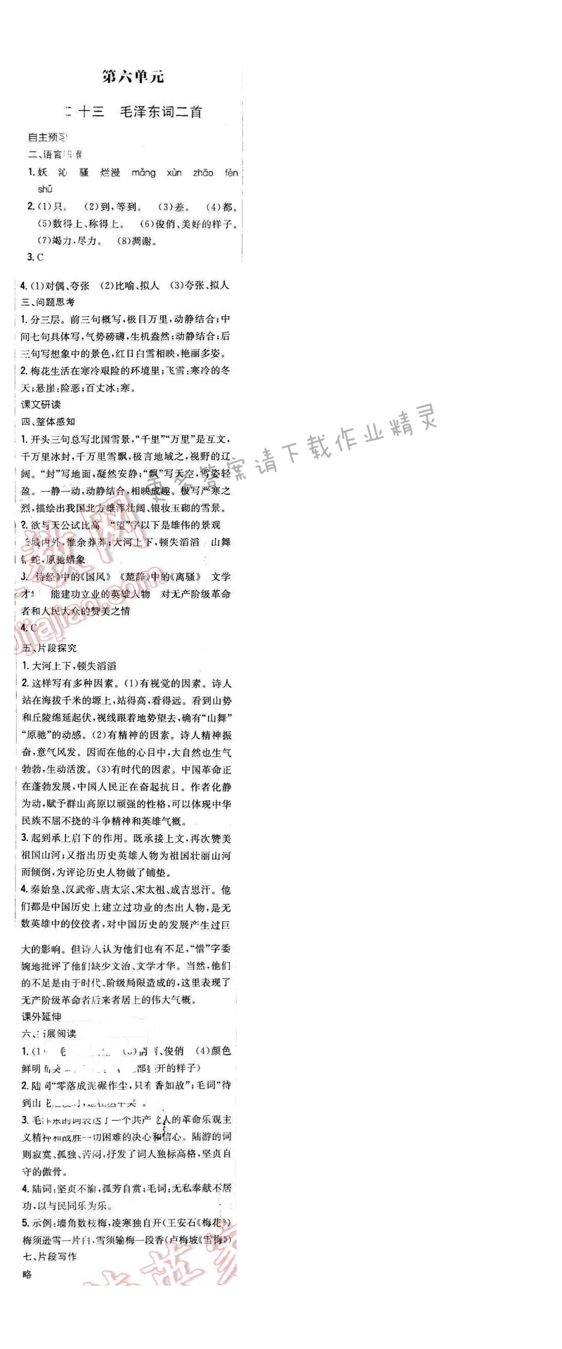 2016年新编基础训练七年级语文下册苏教版 第二十三课