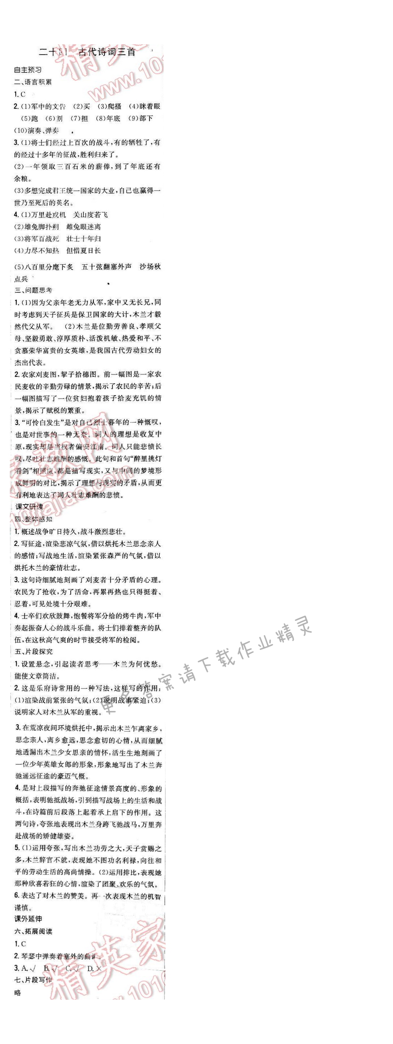 2016年新编基础训练七年级语文下册苏教版 第二十四课