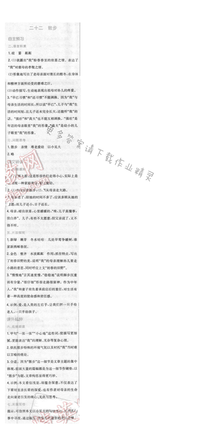 2016年新编基础训练八年级语文下册苏教版 第二十二课