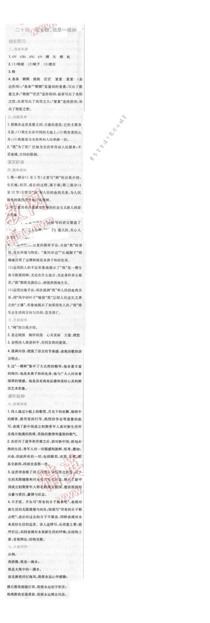 2016年新编基础训练八年级语文下册苏教版 第二十四课