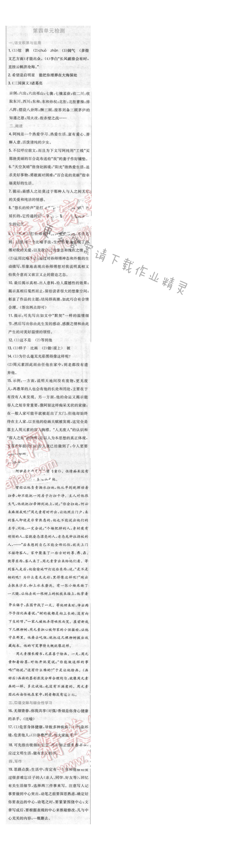 2016年新编基础训练八年级语文下册苏教版 第四单元检测