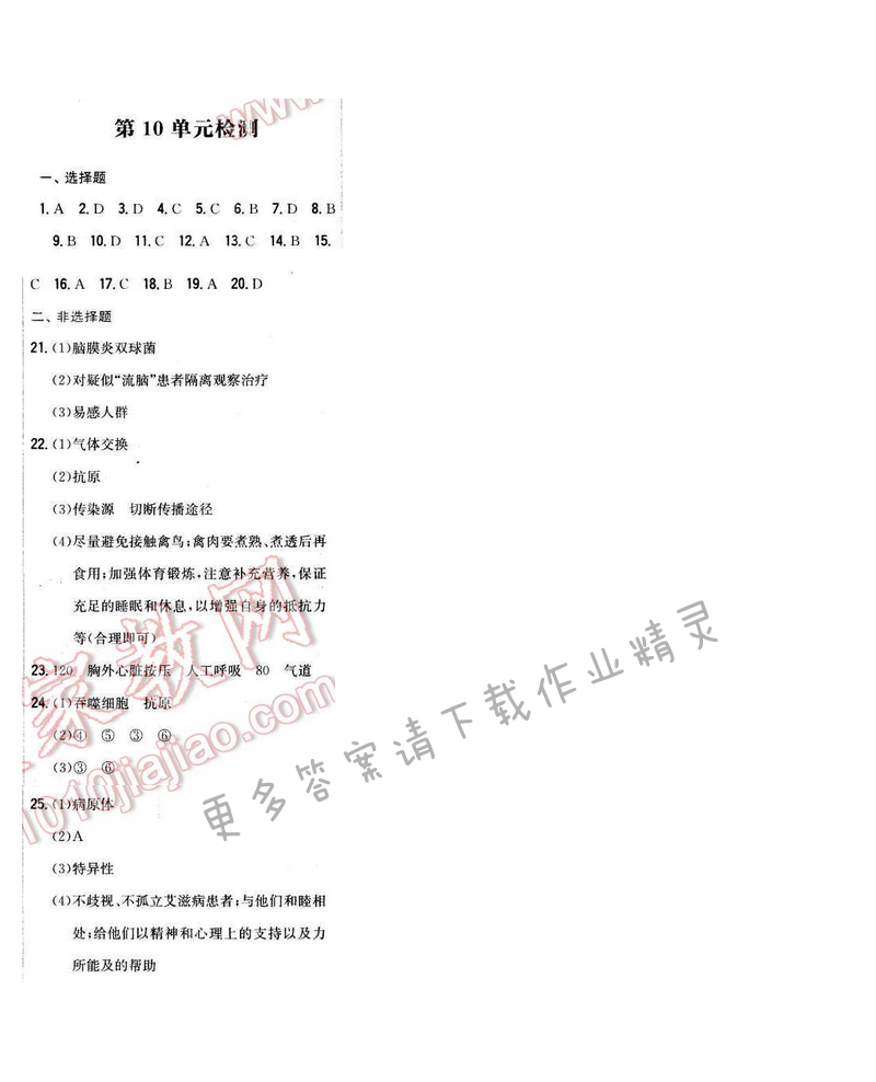 2016年新编基础训练八年级生物下册苏教版 第10单元检测