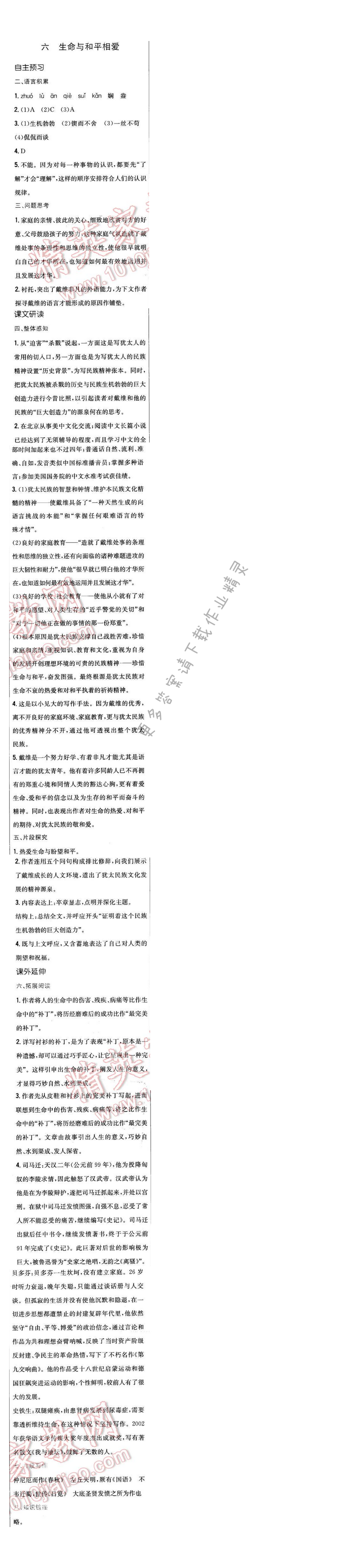 2016年新编基础训练九年级语文下册苏教版 第二单元 六