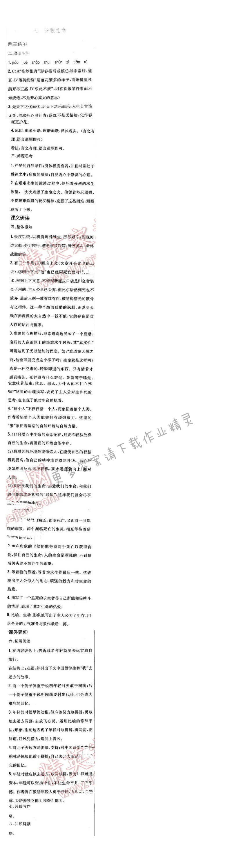 2016年新编基础训练九年级语文下册苏教版 第二单元 七